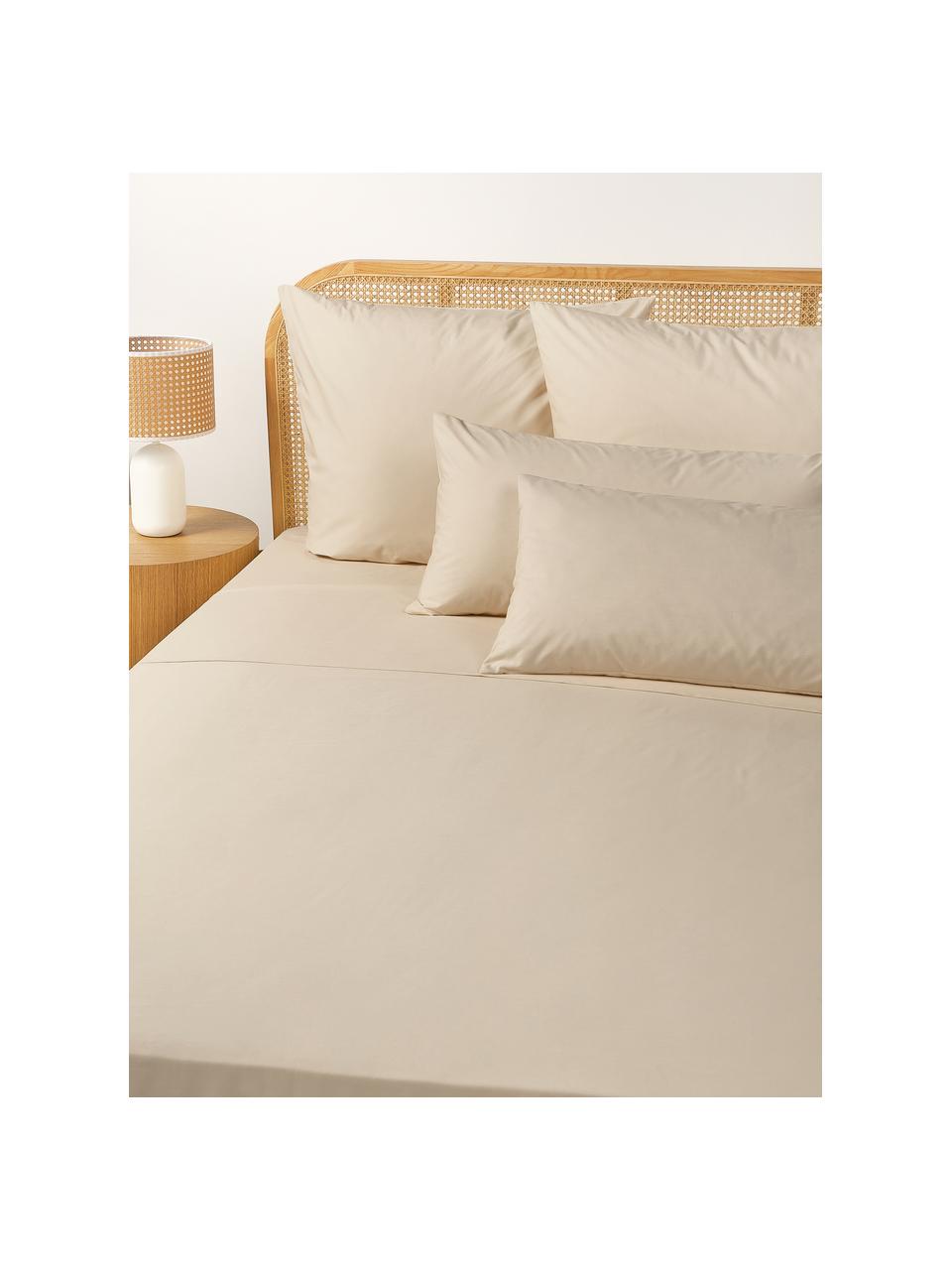 Drap plat en percale de coton Elsie, Beige, larg. 240 x long. 280 cm