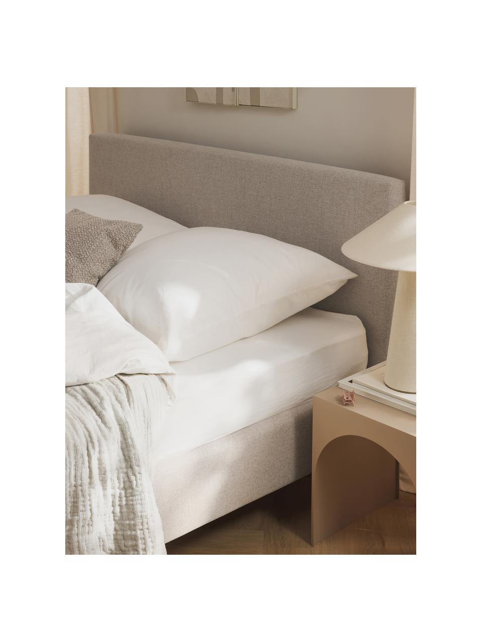 Letto imbottito con piedini in legno Giulia, Rivestimento: 100% poliestere Il rivest, Piedini: legno di faggio massiccio, Tessuto beige chiaro, legno di faggio, Larg. 140 x Lung. 200 cm