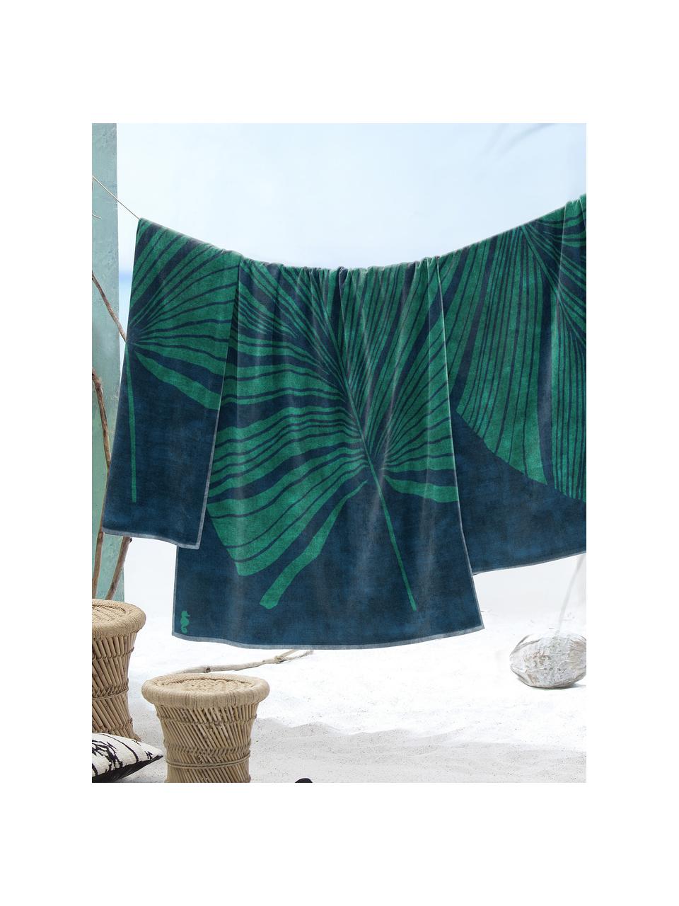 Strandlaken Foil met tropische print, Weeftechniek: fluweel, Blauw, groen, 100 x 180 cm