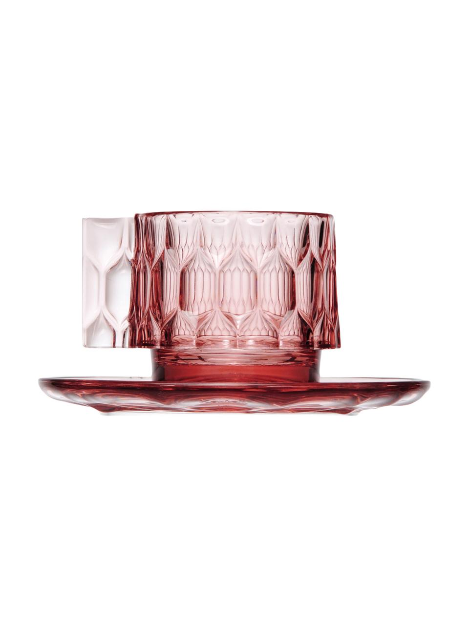 Filiżanka ze spodkiem Jellies, 4 szt., Tworzywo sztuczne, Blady różowy, transparentny, Ø 6 x W 7 cm, 90 ml