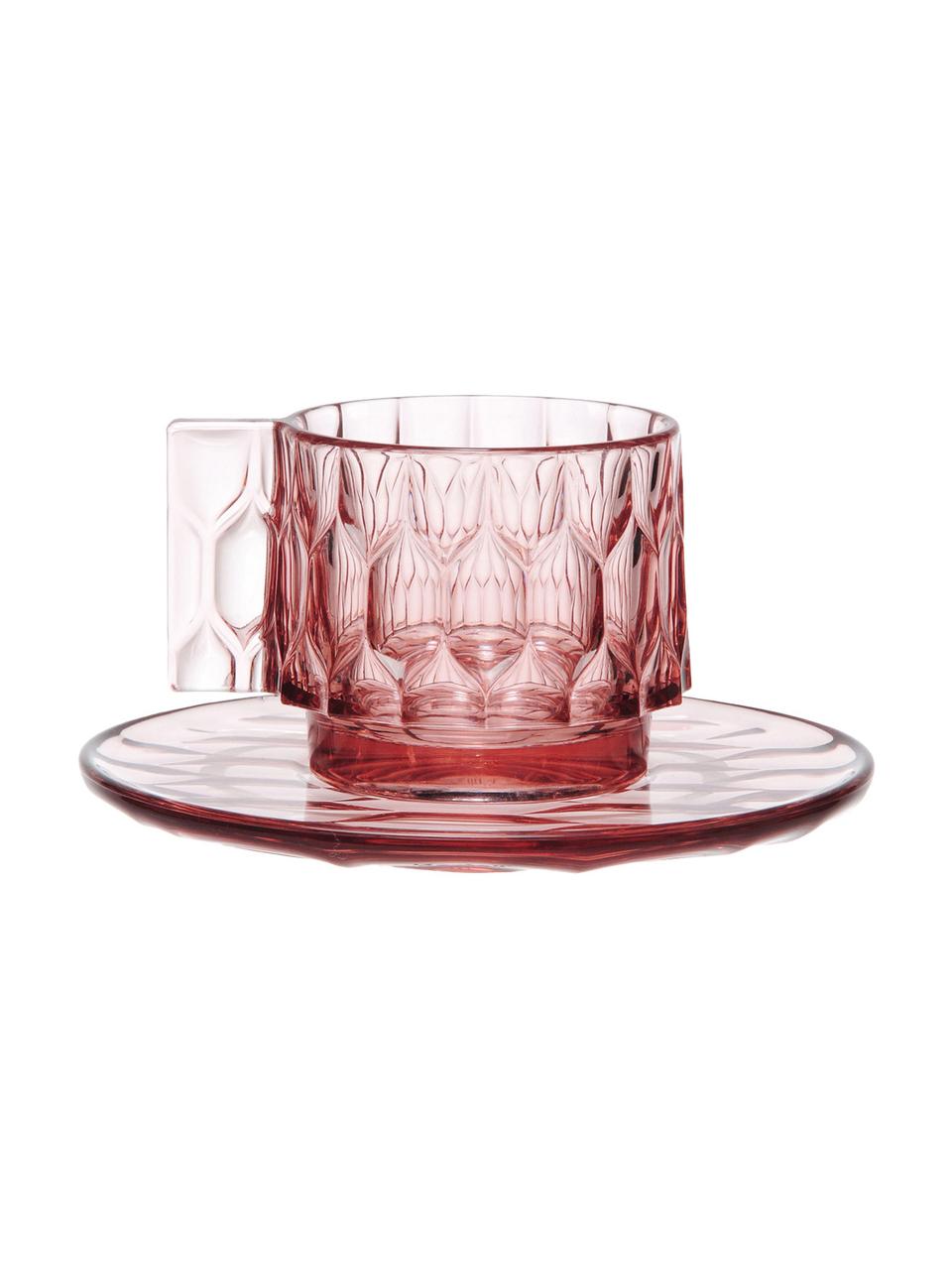 Tasses à café avec sous-tasses et surface texturée Jellies, 4 pièces, Plastique, Rose, transparent, Ø 6 x haut. 7 cm, 90 ml