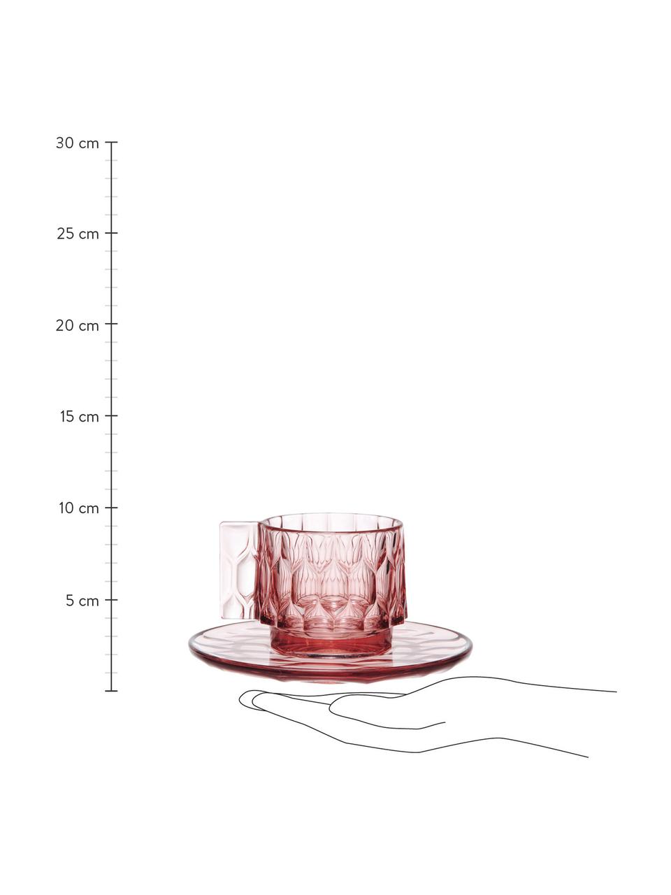 Šálky na kávu s podšálky se strukturálním vzorem Jellies, 4 ks, Umělá hmota, Růžová, transparentní, Ø 6 x V 7 cm, 90 ml