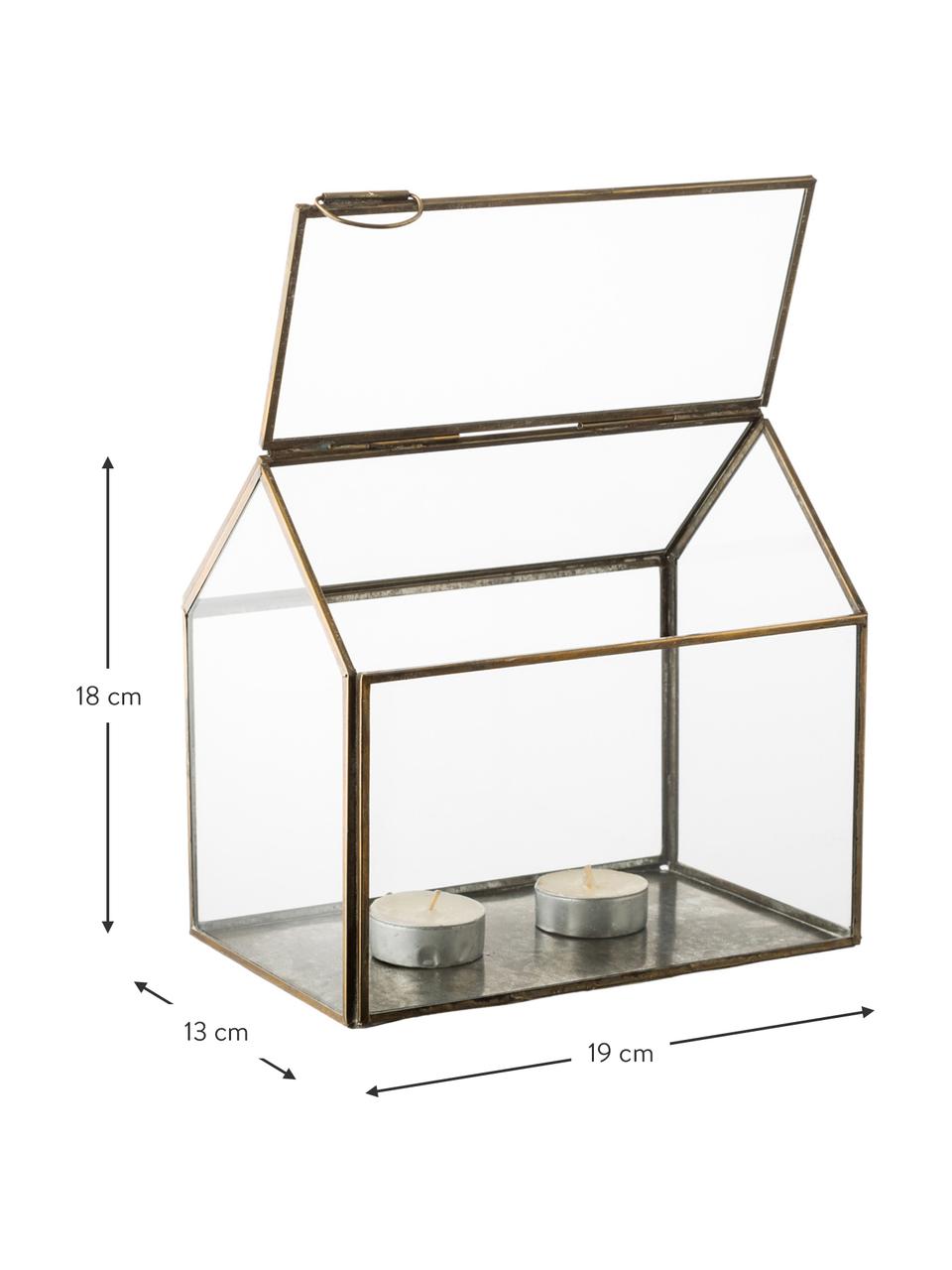 Casetta portacandele in vetro My House, Struttura: metallo rivestito, Bronzo, Larg. 19 x Alt. 18 cm