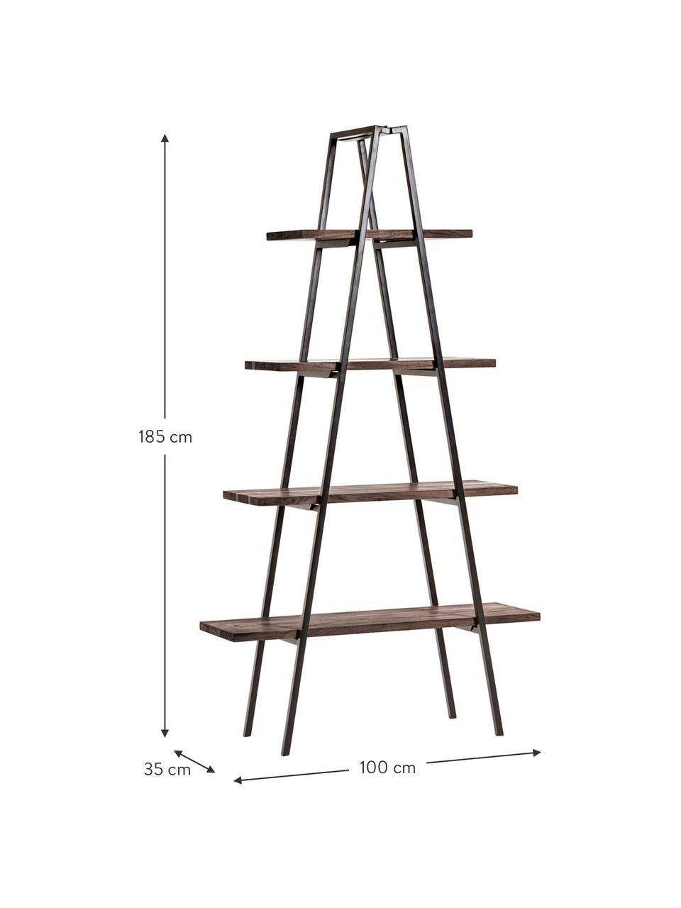 Regal Delaia im Industrial Design, Holz, Metall, Dunkelbraun, Schwarz, 100 x 185 cm