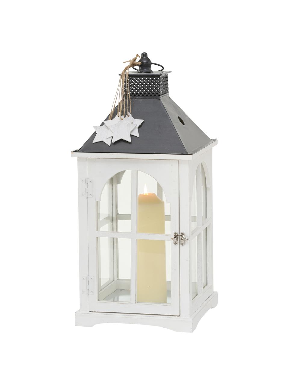 Set 2 lanterne Natale, Cornice: legno rivestito, Bianco, antracite, trasparente, Set in varie misure