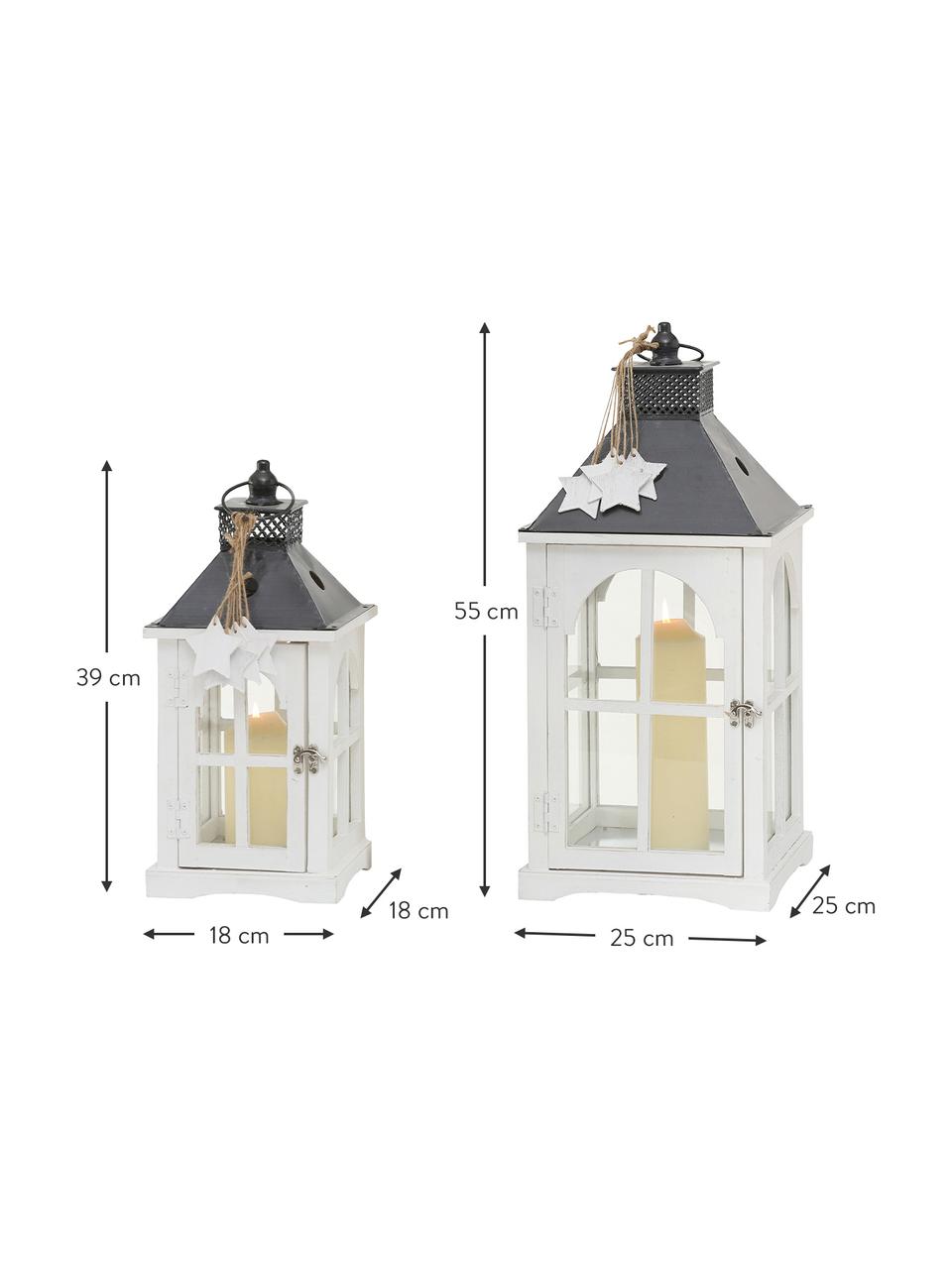 Farolillos Natale, 2 uds., Estructura: madera recubierta, Blanco, gris antracita, transparente, Set de diferentes tamaños