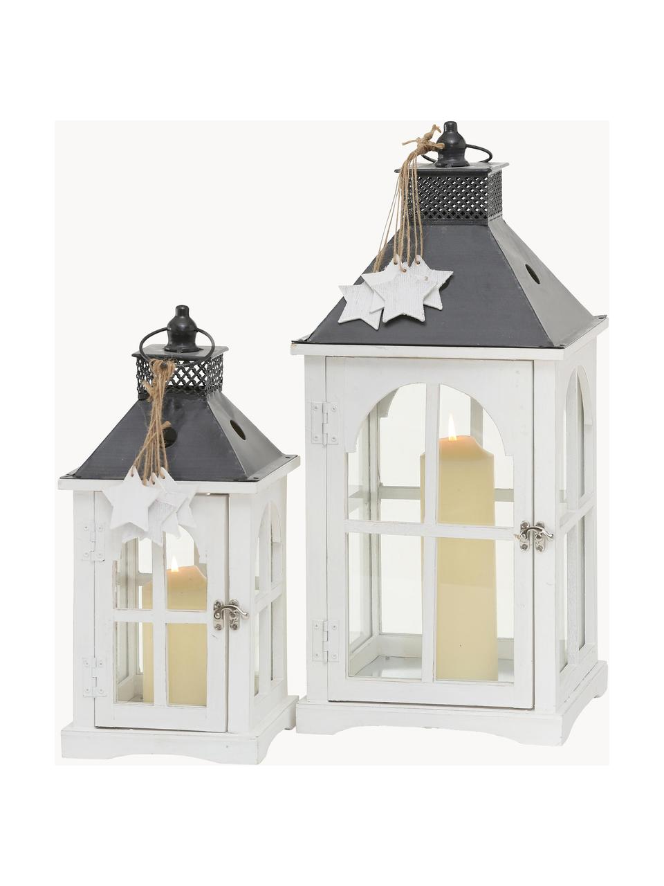 Set 2 lanterne Natale, Cornice: legno rivestito, Bianco, grigio scuro, Set in varie misure