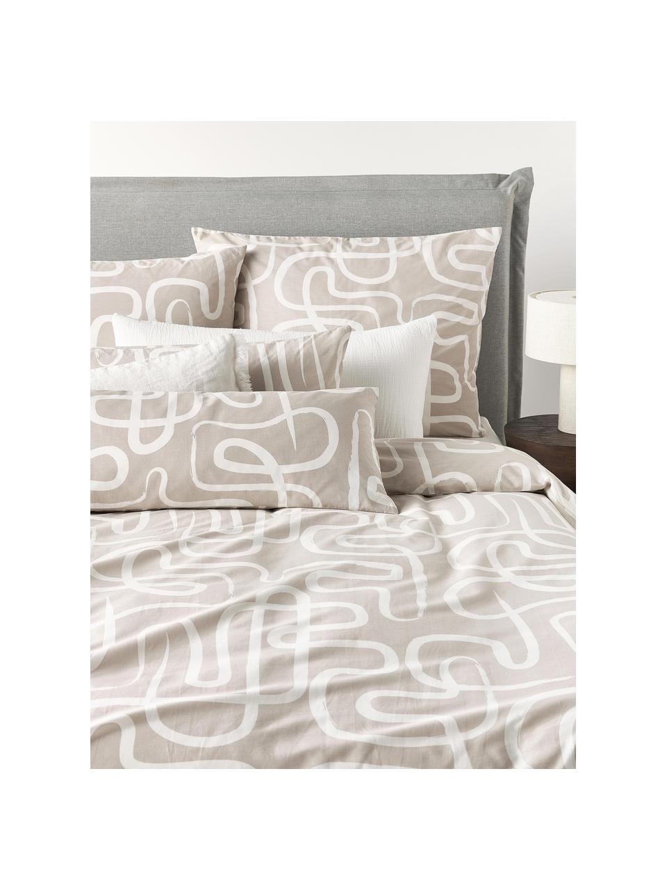 Funda de almohada de algodón Malu, Beige claro, blanco, An 45 x L 110 cm