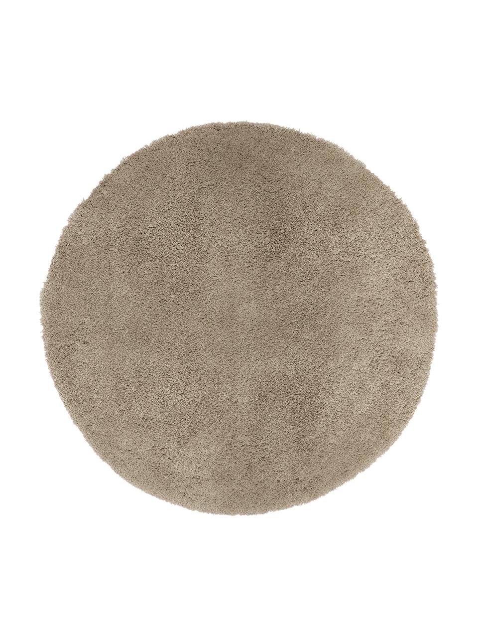 Pluizig rond hoogpolig vloerkleed Leighton in beige, Bovenzijde: 100% polyester (microveze, Onderzijde: 70% polyester, 30% katoen, Beige-bruin, Ø 200 cm (maat L)