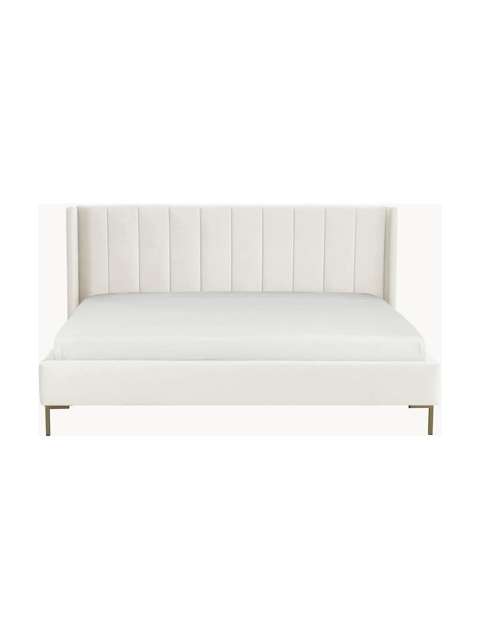 Gestoffeerd fluwelen bed Dusk, Bekleding: polyester fluweel Met 30., Frame: massief grenenhout en pla, Poten: gepoedercoat metaal Dit p, Fluweel lichtbeige, B 160 x L 200 cm