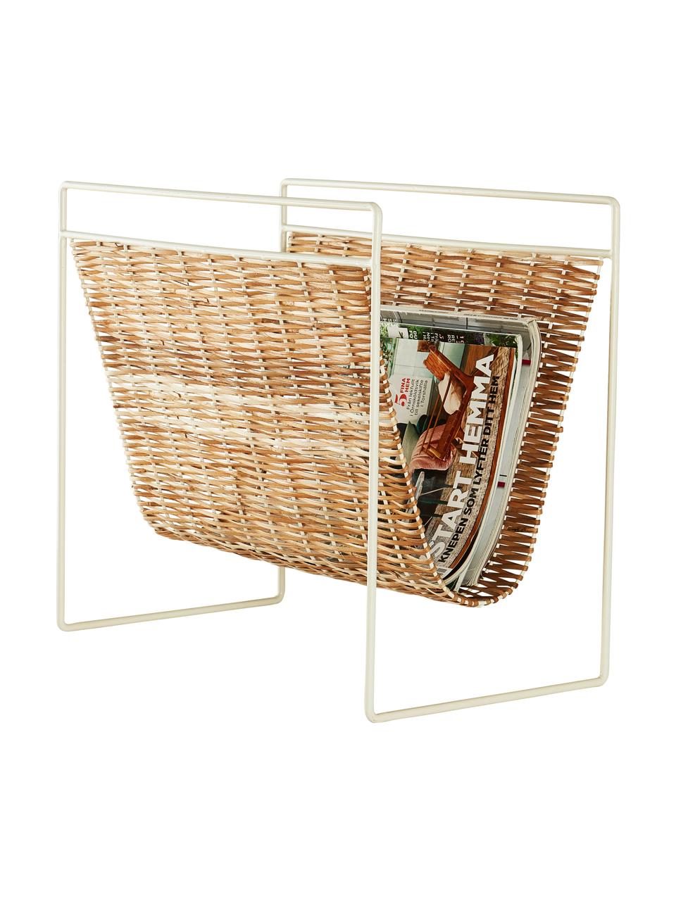 Portariviste Drake, Ripiano: rattan, Struttura: metallo rivestito, Beige, bianco, Larg. 45 x Alt. 41 cm