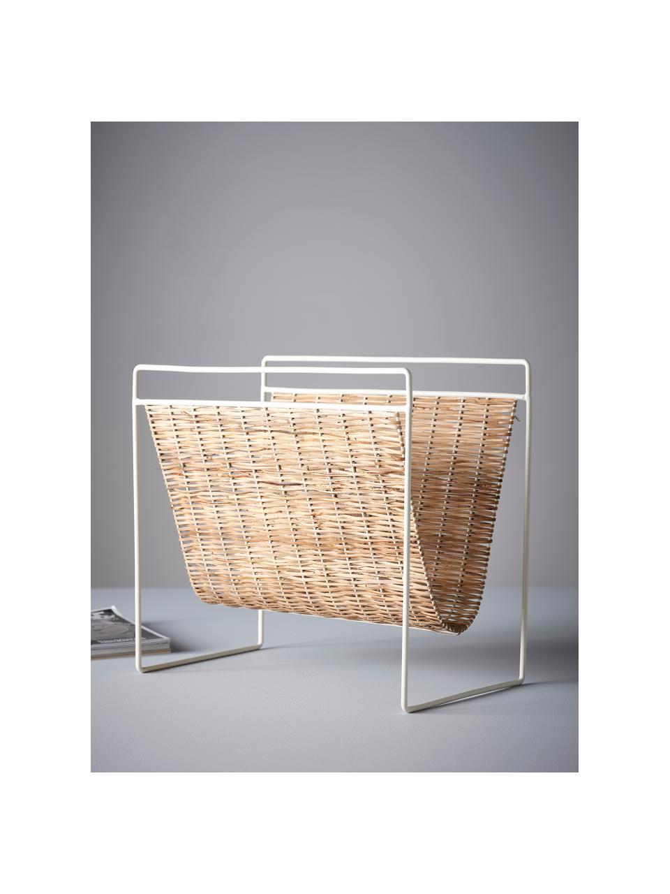 Portariviste Drake, Ripiano: rattan, Struttura: metallo rivestito, Beige, bianco, Larg. 45 x Alt. 41 cm