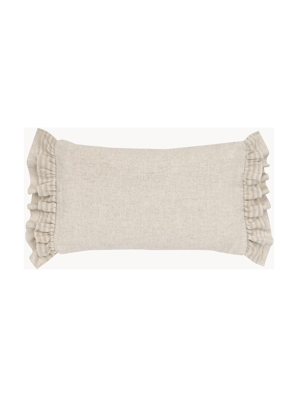 Housse de coussin rectangulaire avec volants Colette, 60 % polyester, 25 % coton, 15 % lin, Beige, larg. 30 x long. 50 cm