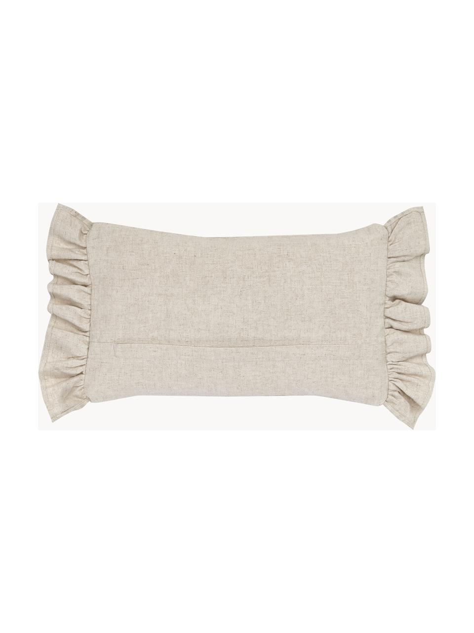 Housse de coussin rectangulaire avec volants Colette, 60 % polyester, 25 % coton, 15 % lin, Beige, larg. 30 x long. 50 cm