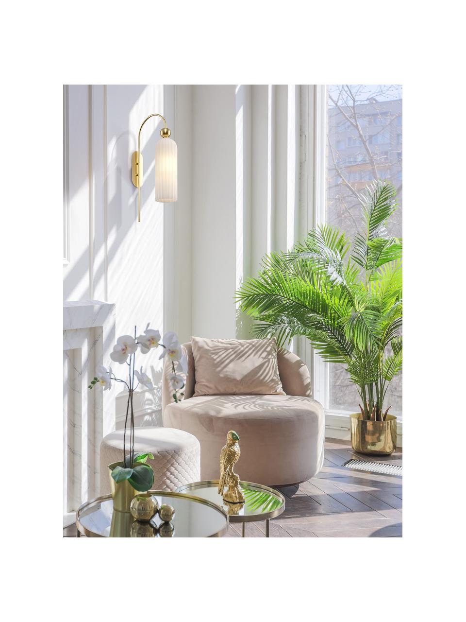 Wandlamp Antic, Lampenkap: glas, Messingkleurig, wit, Ø 10 x H 30 cm
