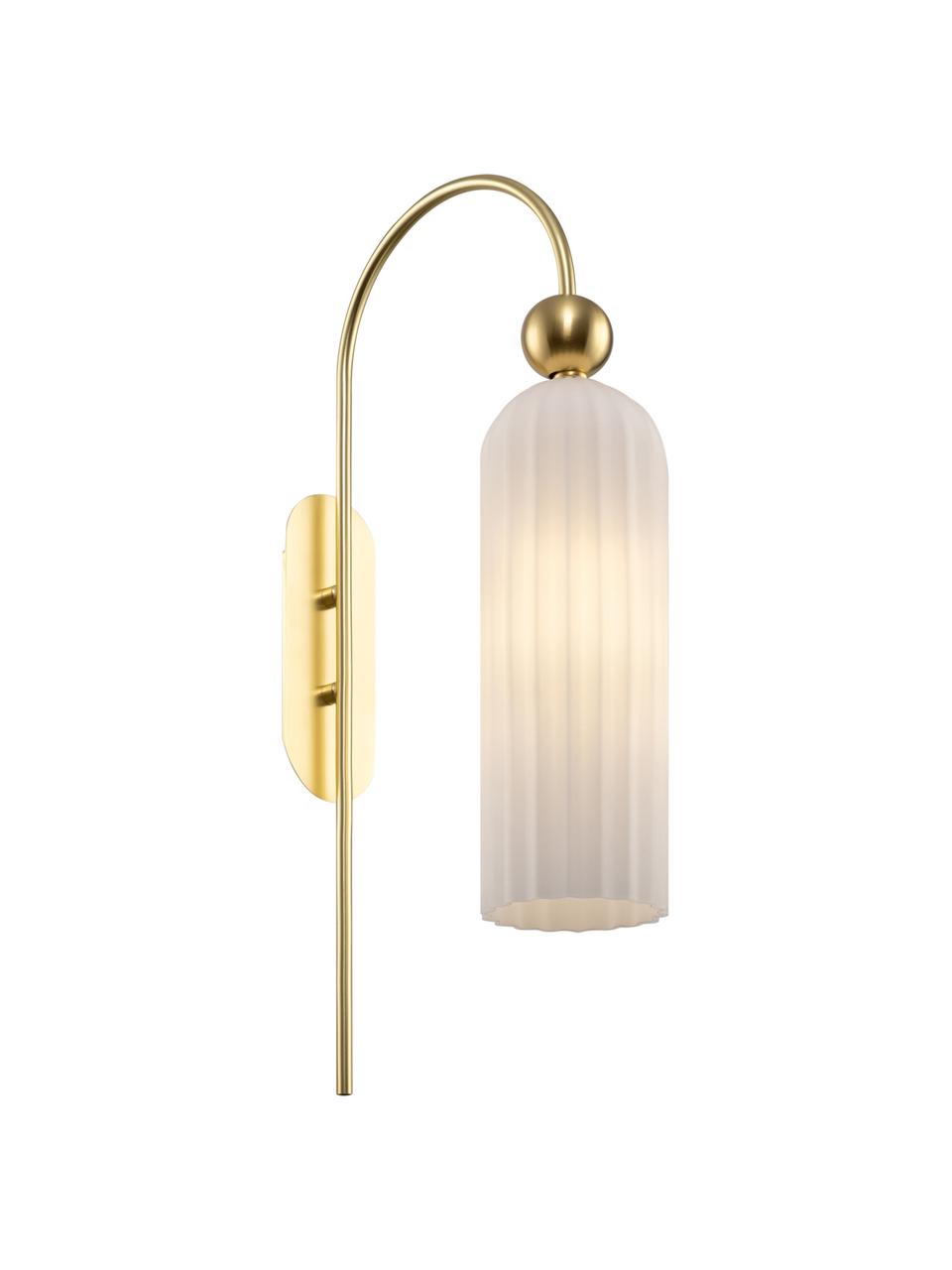 Lampada da parete Antic, Paralume: vetro, Struttura: metallo rivestito, Ottonato, bianco, Ø 10 x Alt. 30 cm