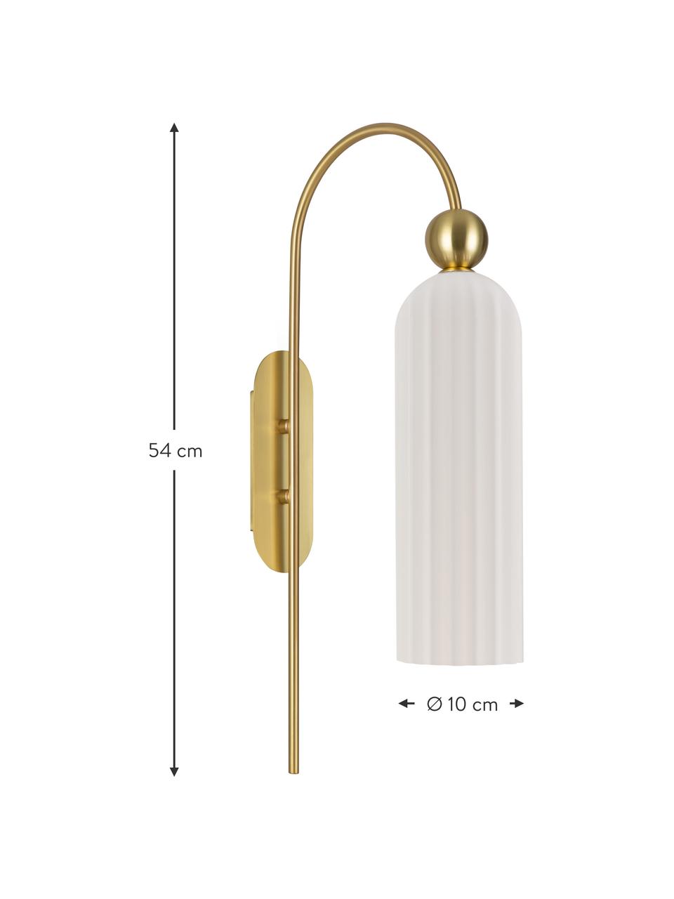 Wandlamp Antic, Lampenkap: glas, Messingkleurig, wit, Ø 10 x H 30 cm