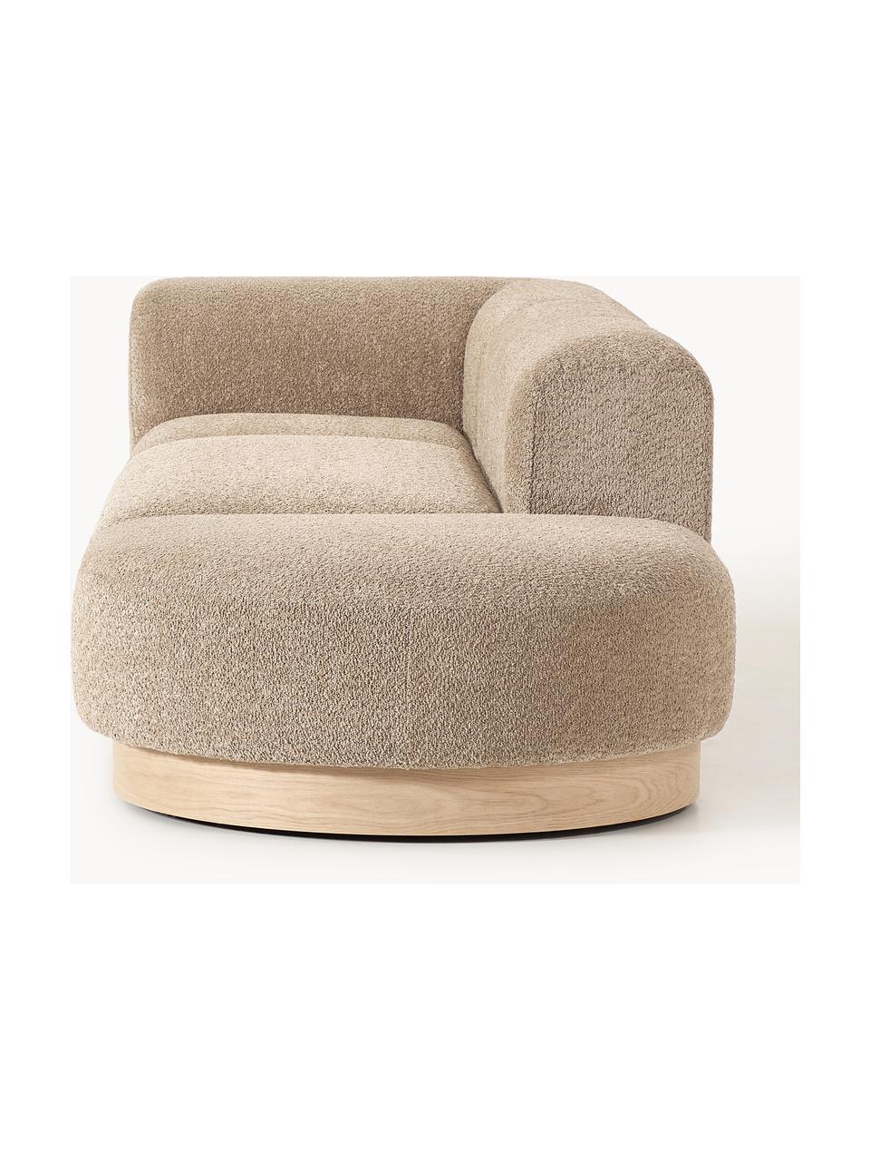 Chaise lounge componibile in teddy bouclé Natalie, Rivestimento: teddy bouclé (100% polies, Struttura: pannello di fibra a media, Teddy bouclé beige, legno di faggio chiaro, Larg. 337 x Prof. 107 cm, schienale a sinistra