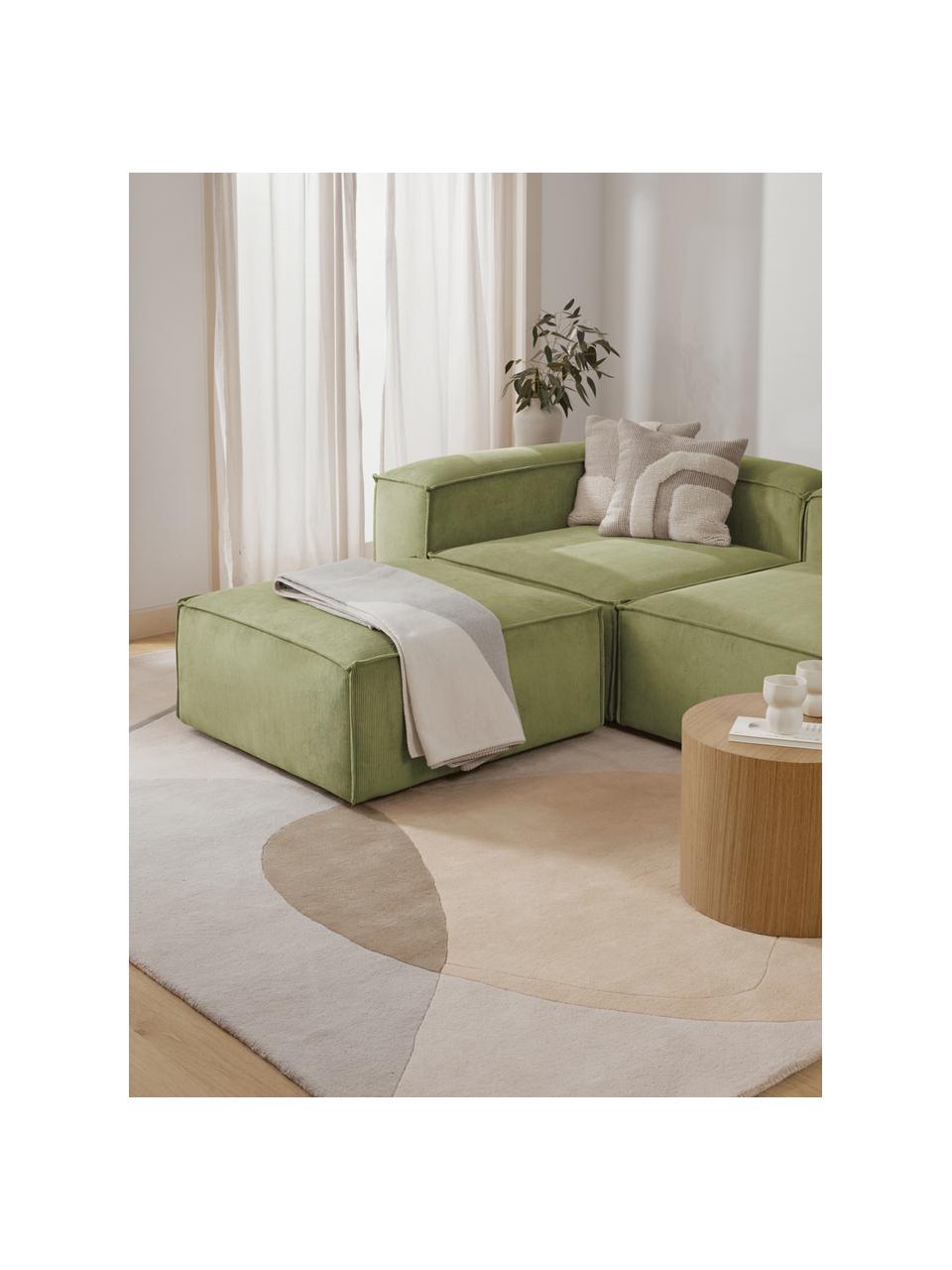 Reposapiés puf de pana Lennon, Tapizado: pana (92% poliéster, 8% p, Estructura: madera de pino maciza con, Patas: plástico Las patas están , Pana verde, An 88 x Al 43 cm