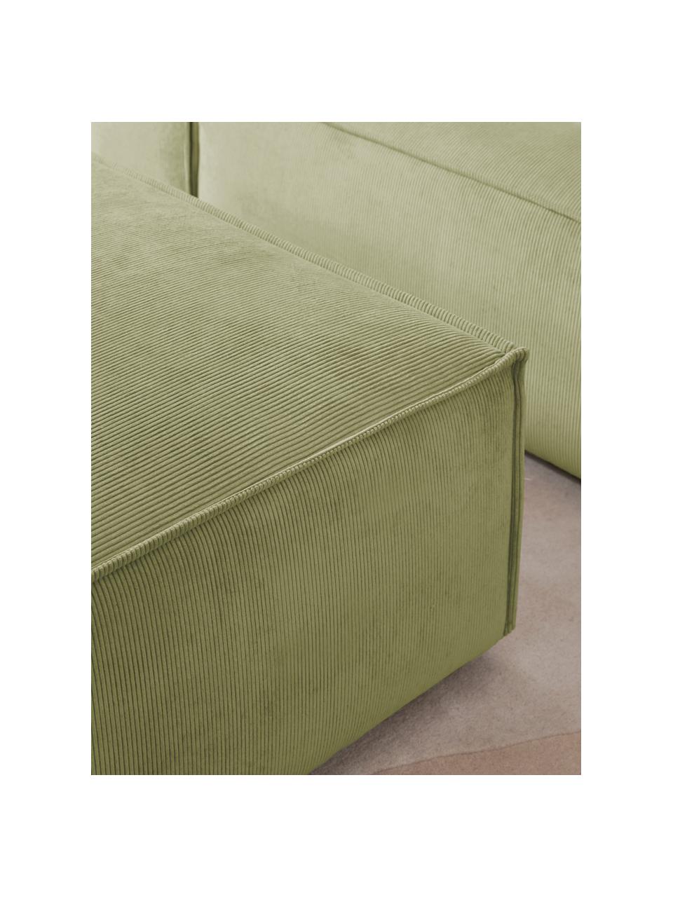 Pouf en velours côtelé Lennon, Velours côtelé vert olive, larg. 88 x prof. 88 cm