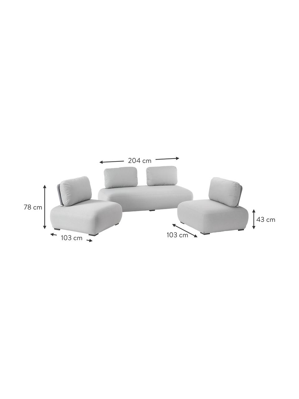 Modulares Garten-Lounge-Set Olala, 3-tlg, Bezug: 100 % Polyester Der hochw, Gestell: Metall, beschichtet, Webstoff, Hellgrau, B 103 x H 78 cm