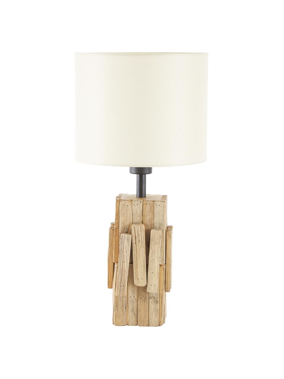 Tafellamp Portishead met houten voet, Lampenkap: linnen, Lampvoet: hout, Bruin, wit, Ø 26 x H 54 cm