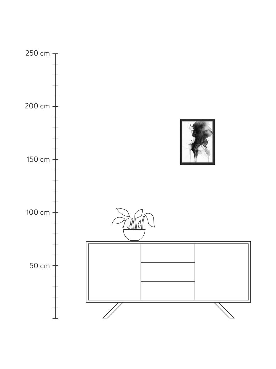 Ingelijste digitale print Woman Face, Afbeelding: digitale print op papier,, Lijst: gelakt hout, Zwart, wit, B 33 cm x H 43 cm