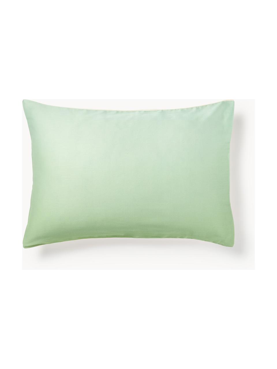 Taie d'oreiller en satin de coton Jania, Tons verts, larg. 50 x long. 70 cm