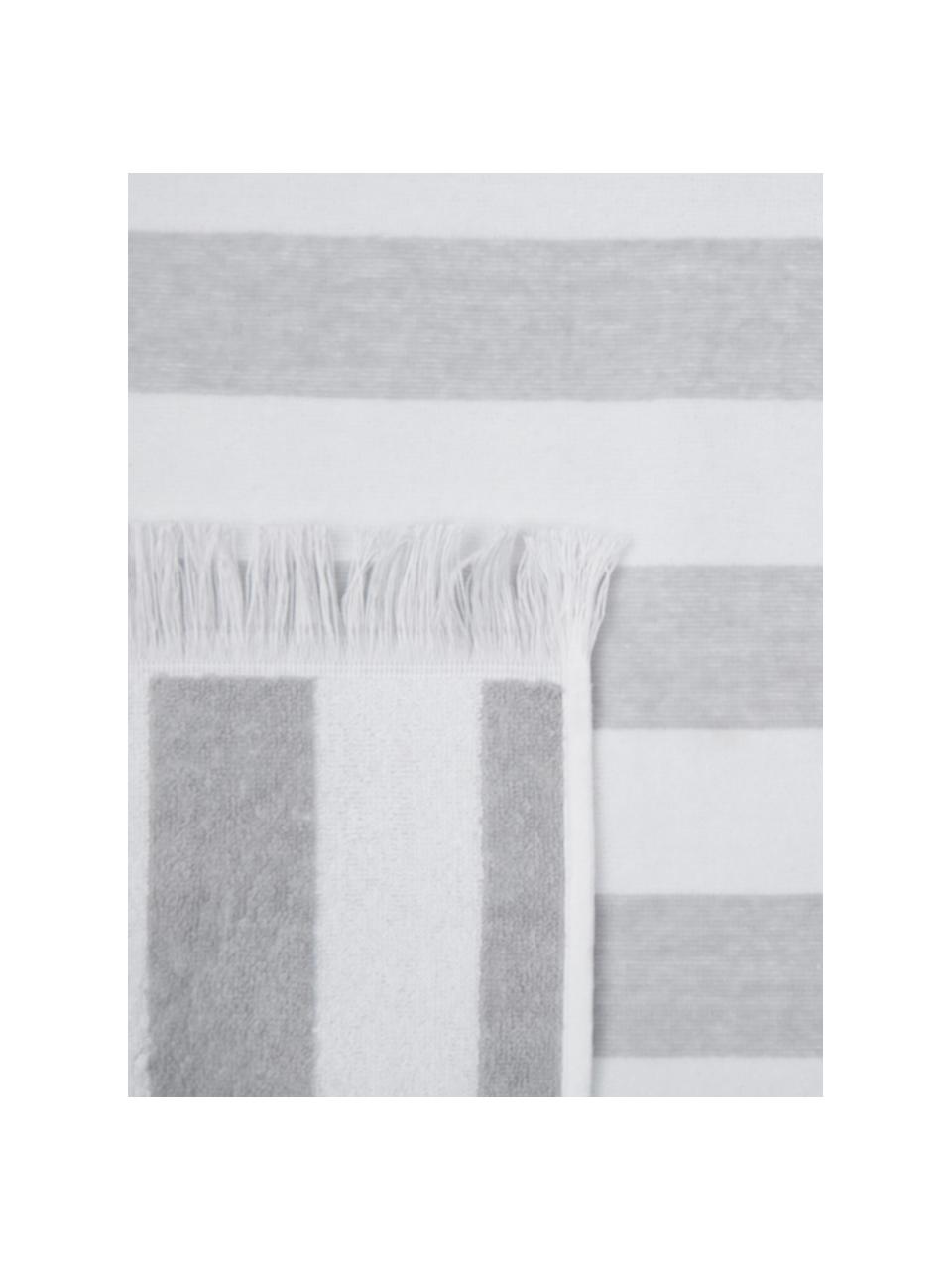 Gestreiftes Strandtuch Mare mit Fransen, 100% Baumwolle
leichte Qualität 380 g/m², Grau, Weiß, B 80 x L 160 cm