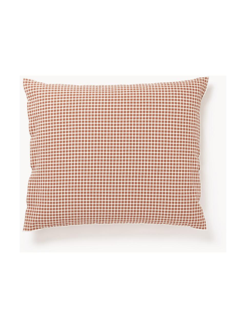 Poszewka na poduszkę z tkaniny typu seersucker Davey, Terakota, biały, S 40 x D 80 cm
