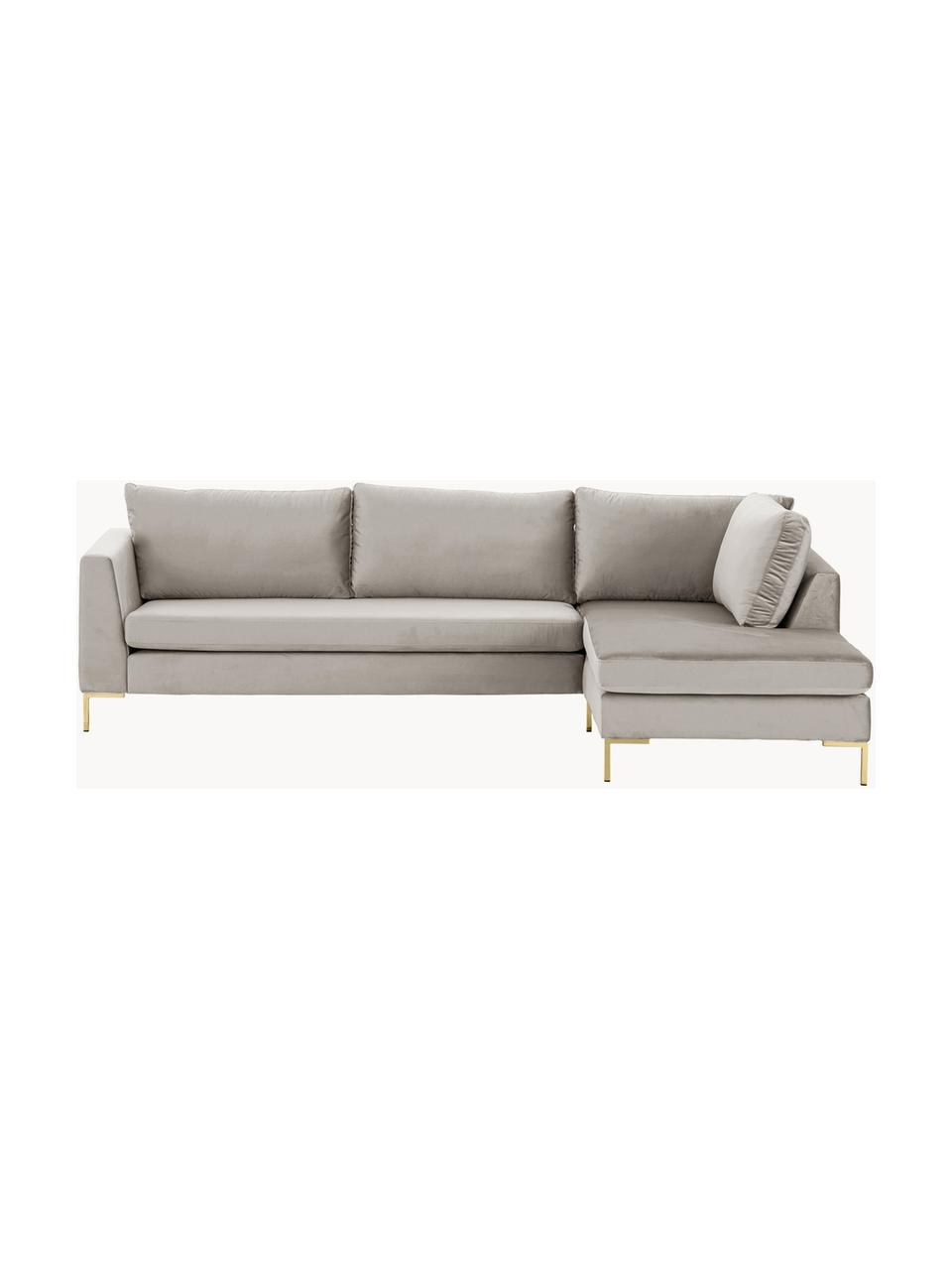 Samt-Ecksofa Luna, Bezug: Samt (100 % Polyester) De, Gestell: Massives Buchenholz, Schi, Füße: Metall, galvanisiert Das , Samt Greige, B 280 x T 184 cm, Eckteil links