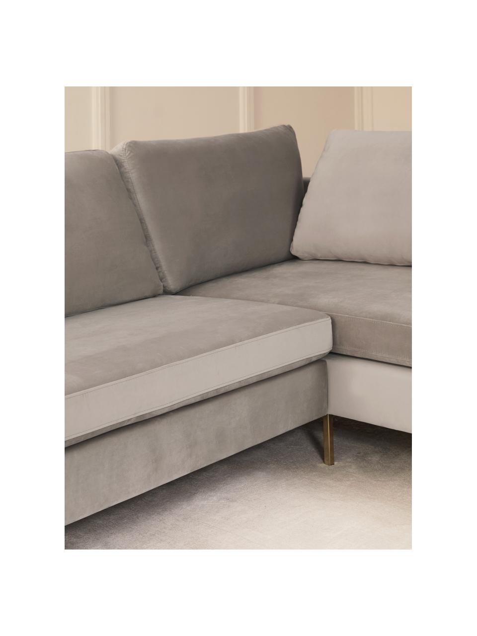 Sofa narożna z aksamitu Luna, Tapicerka: aksamit (100% poliester) , Stelaż: lite drewno bukowe, sklej, Nogi: metal galwanizowany, Greige aksamit, S 280 x G 184 cm, lewostronna