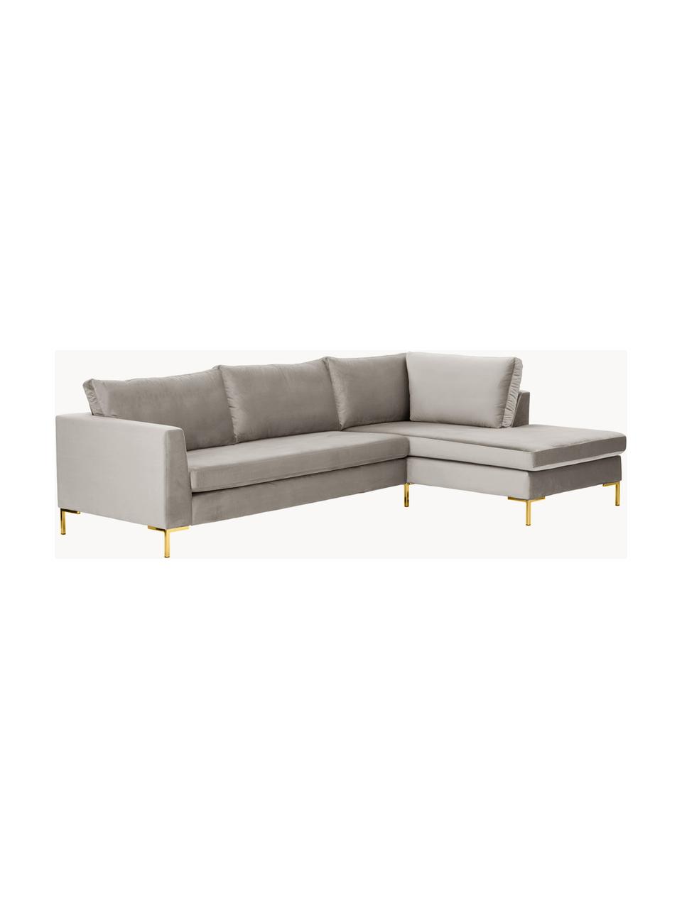 Samt-Ecksofa Luna, Bezug: Samt (100 % Polyester) De, Gestell: Massives Buchenholz, Schi, Füße: Metall, galvanisiert Das , Samt Greige, B 280 x T 184 cm, Eckteil links