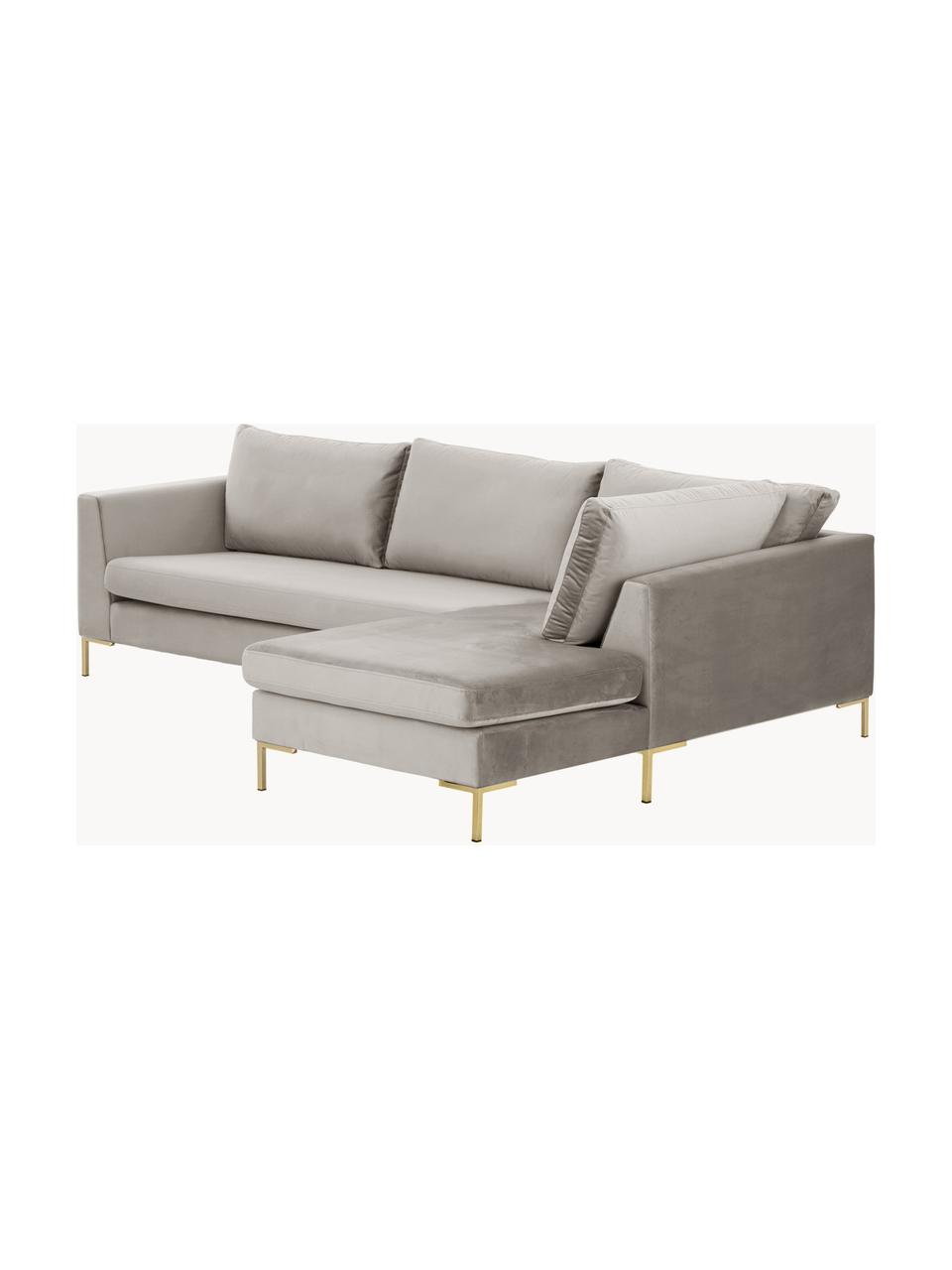 Sofa narożna z aksamitu Luna, Tapicerka: aksamit (100% poliester) , Stelaż: lite drewno bukowe, sklej, Nogi: metal galwanizowany Mater, Greige aksamit, S 280 x G 184 cm, lewostronna