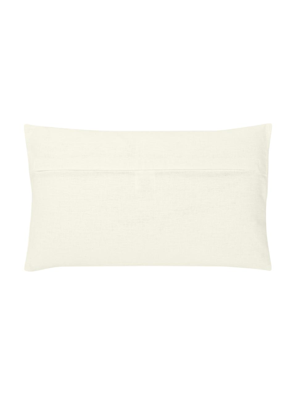 Copricuscino in lino con motivo strutturato Dalia, 51% lino, 49% cotone, Bianco latte, Larg. 30 x Lung. 50 cm