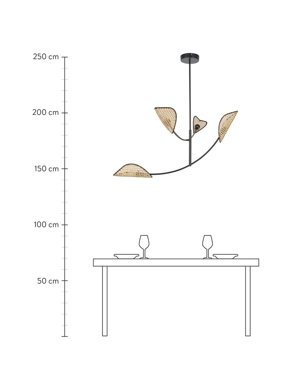 Grote hanglamp Freja van Weens vlechtwerk, Baldakijn: gepoedercoat metaal, Zwart, rotan, B 112 x H 89 cm