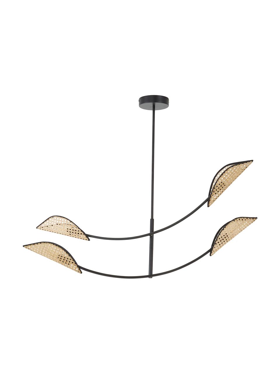 Grote hanglamp Freja van Weens vlechtwerk, Zwart, lichtbruin, B 112 x H 89 cm
