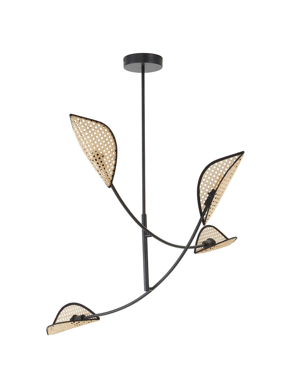 Lampada a sospensione grande con intreccio viennese Freja, Struttura: metallo verniciato a polv, Baldacchino: metallo verniciato a polv, Nero, marrone chiaro, Larg. 112 x Alt. 89 cm