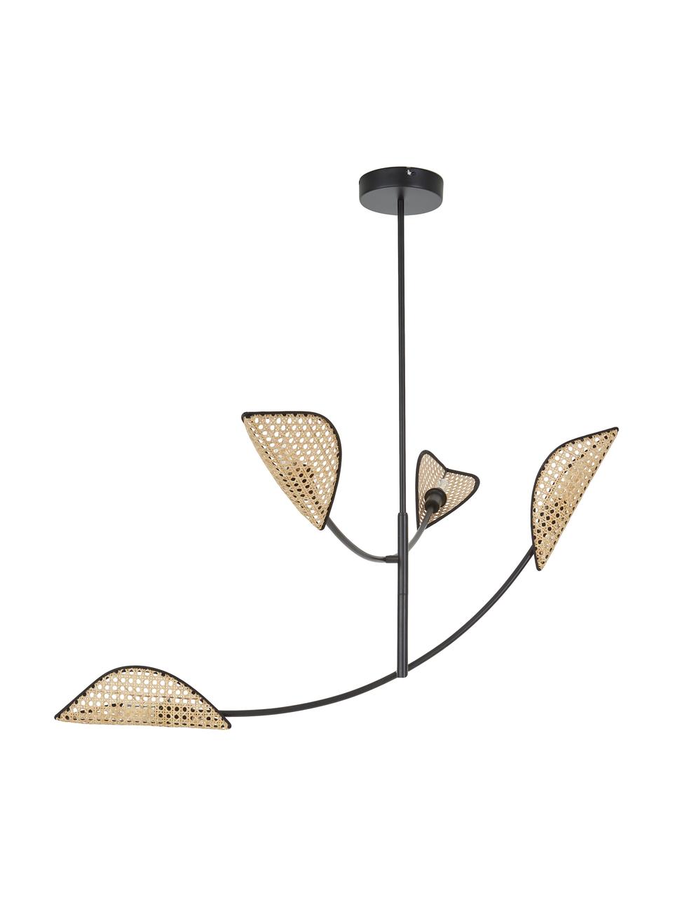 Grote hanglamp Freja van Weens vlechtwerk, Zwart, lichtbruin, B 112 x H 89 cm