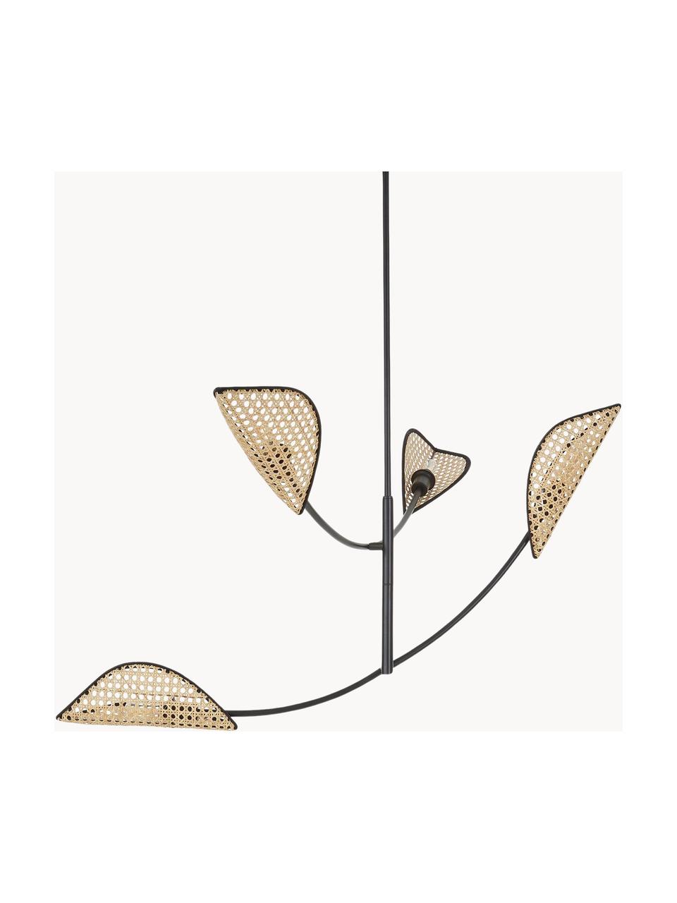 Grote hanglamp Freja van Weens vlechtwerk, Zwart, lichtbruin, B 112 x H 89 cm