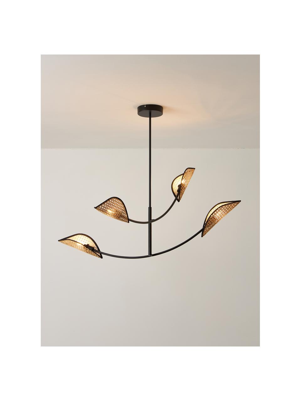 Grote hanglamp Freja van Weens vlechtwerk, Zwart, lichtbruin, B 112 x H 89 cm