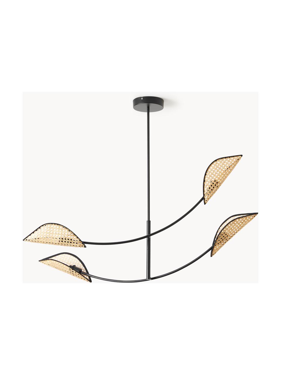 Grote hanglamp Freja van Weens vlechtwerk, Zwart, lichtbruin, B 112 x H 89 cm