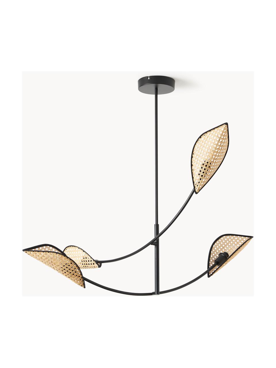 Grote hanglamp Freja van Weens vlechtwerk, Zwart, lichtbruin, B 112 x H 89 cm