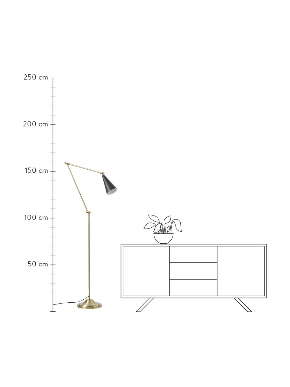 Verstelbare leeslamp Aubrey, Lampenkap: gecoat metaal, Lampvoet: gecoat metaal, Goudkleurig, zwart, B 66 x H 160 cm