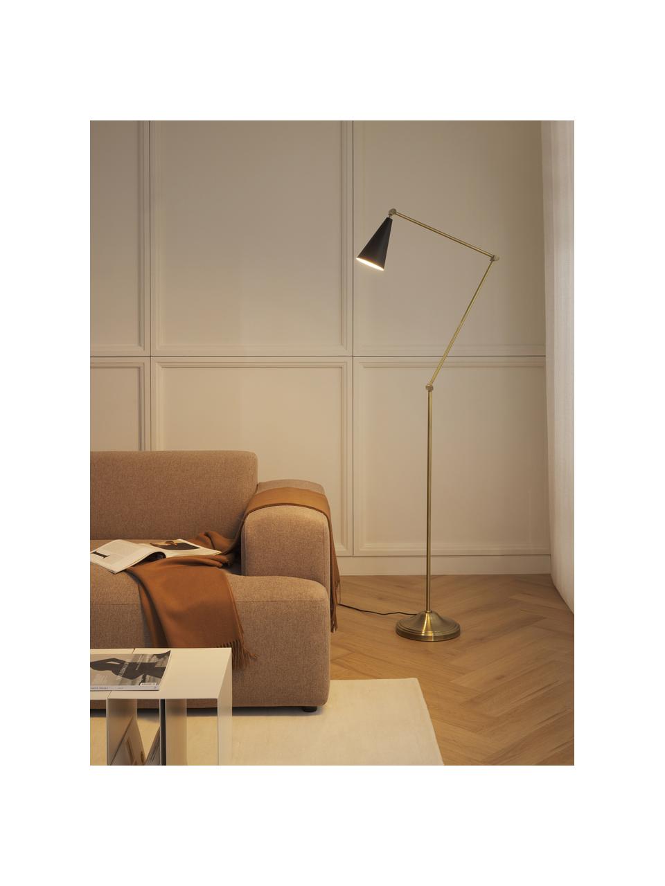 Verstelbare leeslamp Aubrey, Lampenkap: gecoat metaal, Lampvoet: gecoat metaal, Goudkleurig, zwart, B 66 x H 160 cm