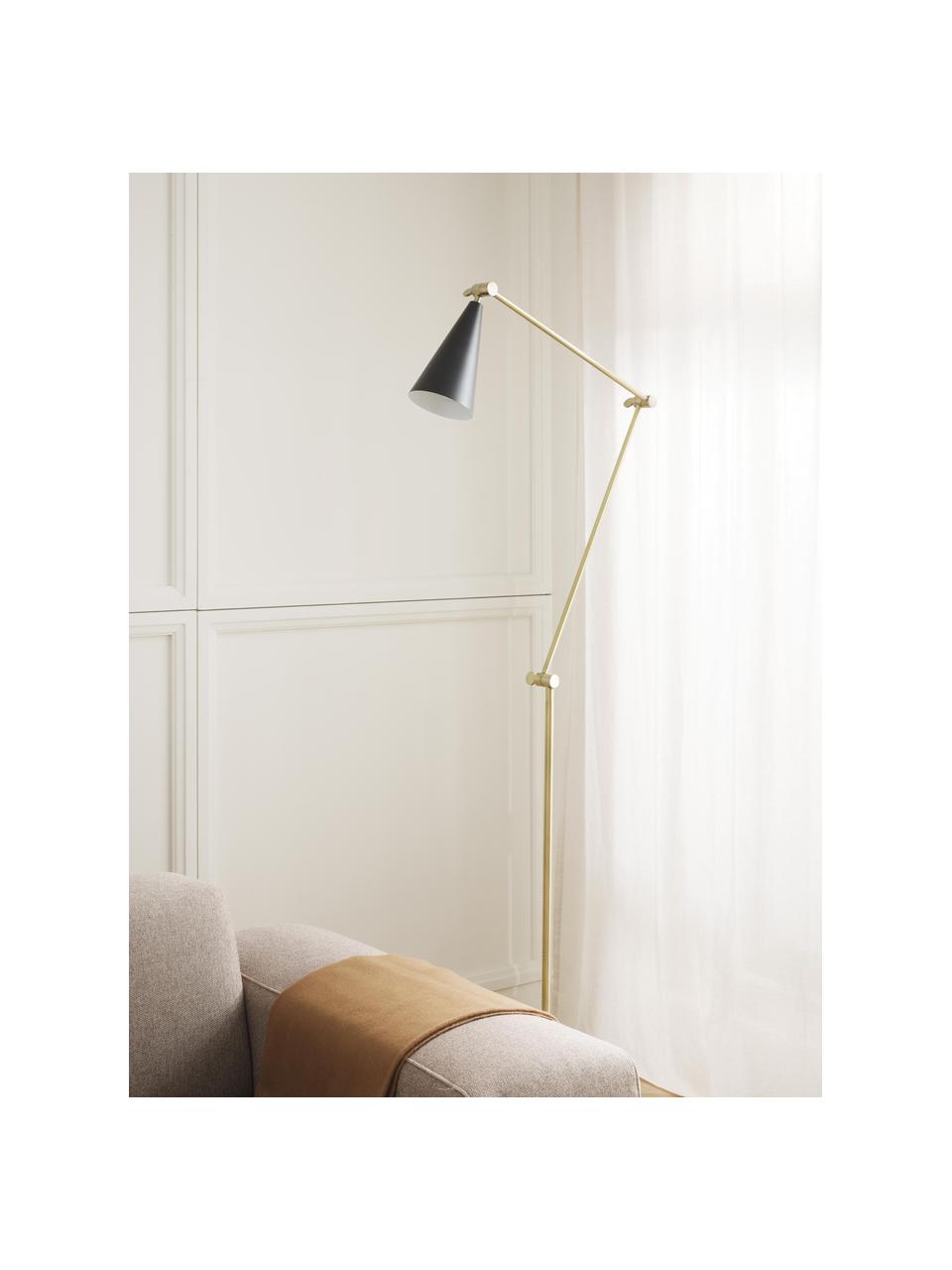 Verstelbare leeslamp Aubrey, Lampenkap: gecoat metaal, Lampvoet: gecoat metaal, Goudkleurig, zwart, H 160cm