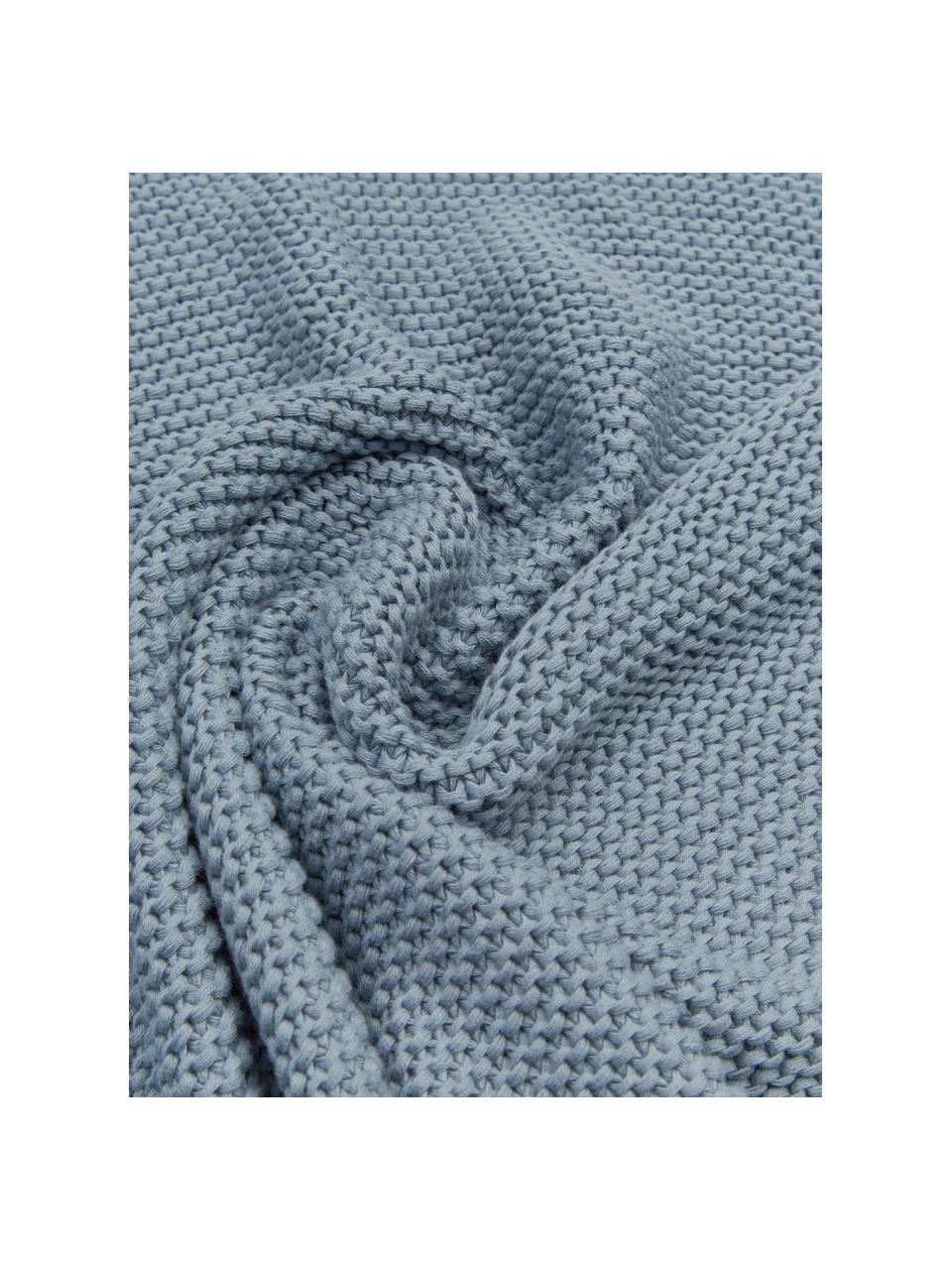 Coperta a maglia in cotone biologico blu Adalyn, 100% cotone biologico, certificato GOTS, Blu, Larg. 150 x Lung. 200 cm