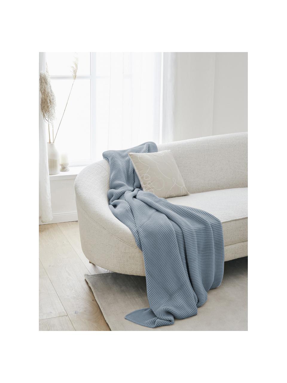Pletená deka z organické bavlny Adalyn, 100 % bio bavlna, s certifikátem GOTS, Modrá, Š 150 cm, D 200 cm