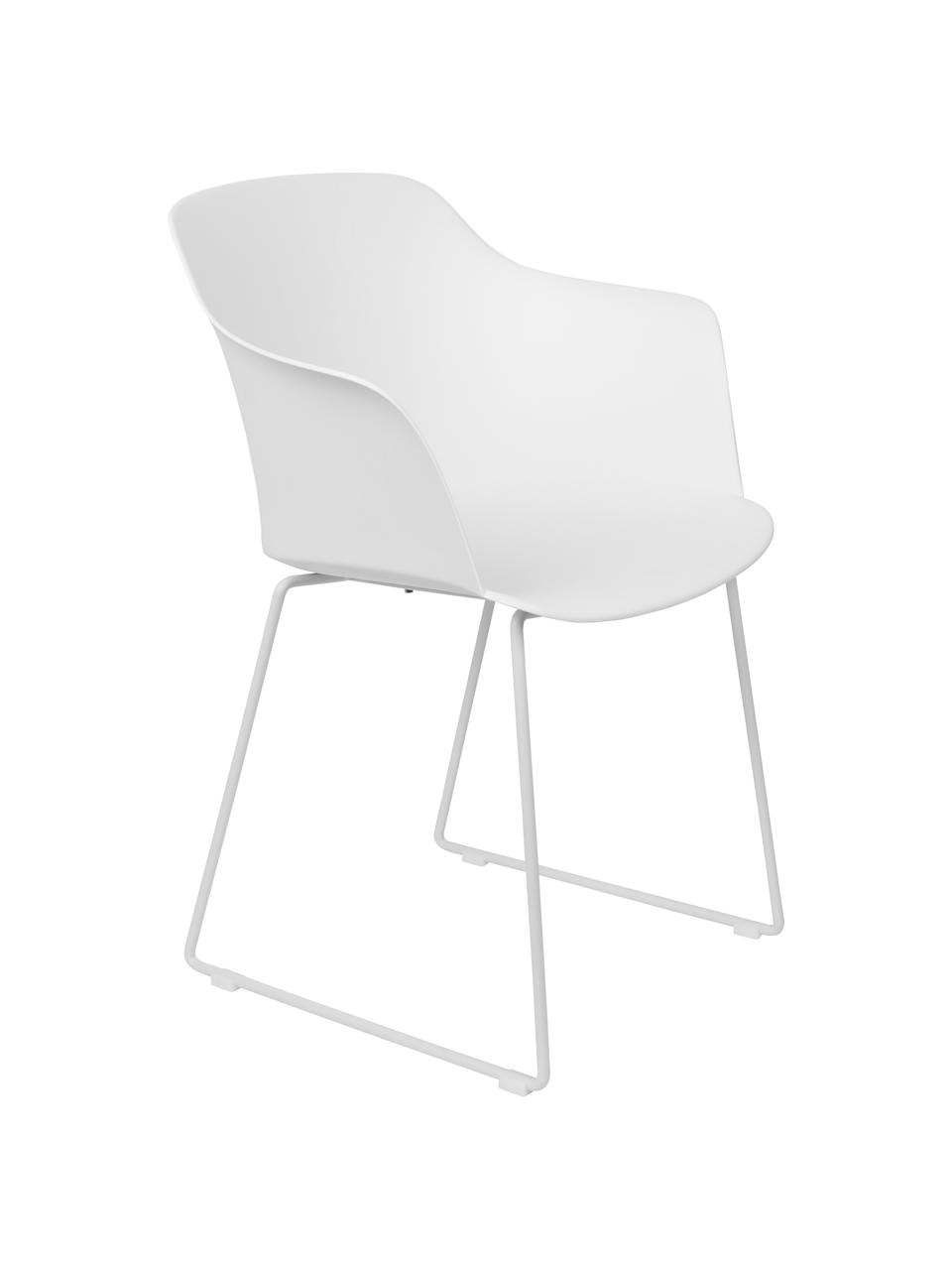 Kunststoff-Armlehnstühle Tango, 2 Stück, Sitzschale: Polypropylen, Beine: Metall, pulverbeschichtet, Weiss, B 58 x T 54 cm