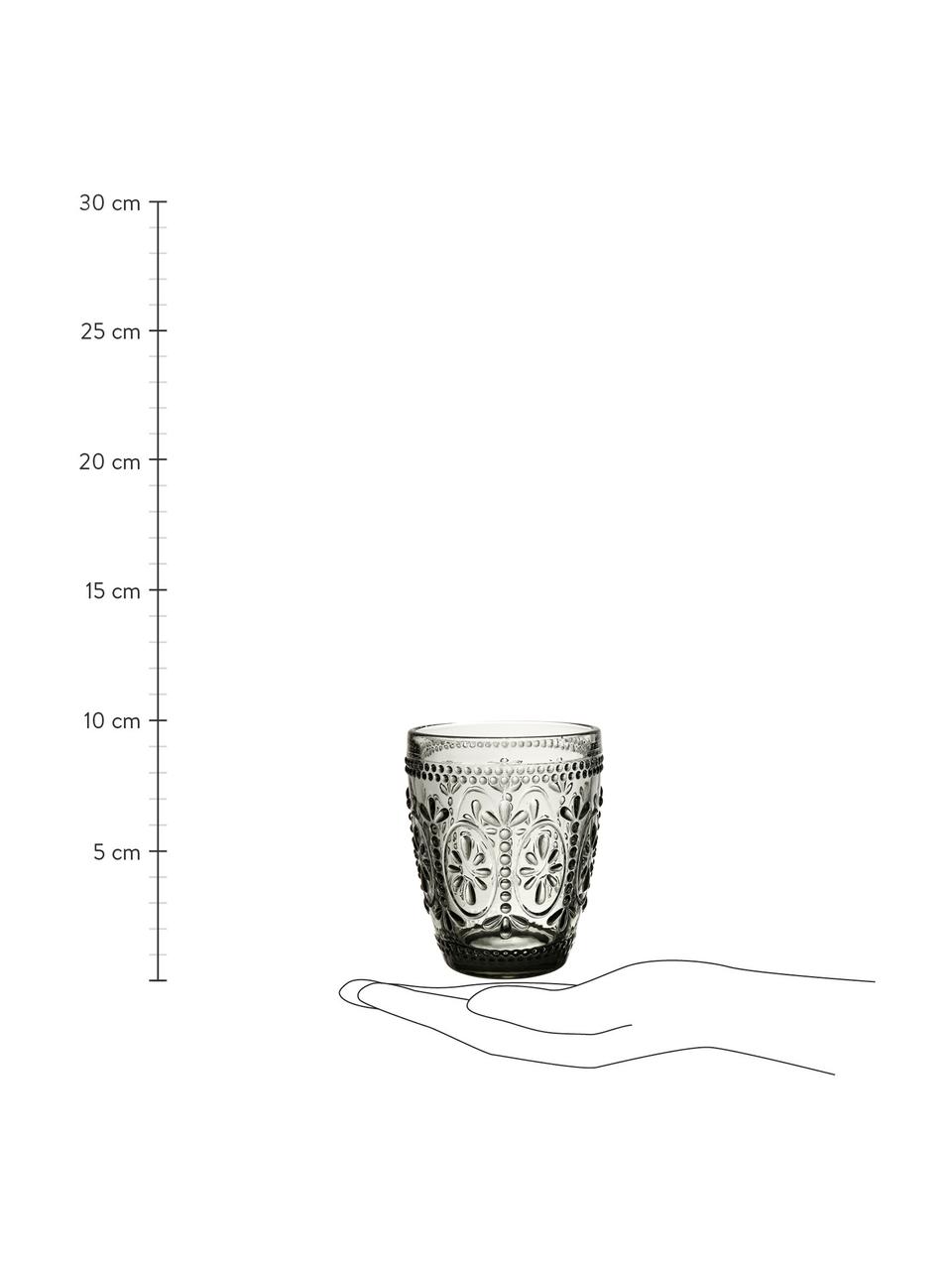 Waterglazen Chambord met bloemenreliëf in grijs, 6 stuks, Glas, Grijs, Ø 8 x H 10 cm, 250 ml